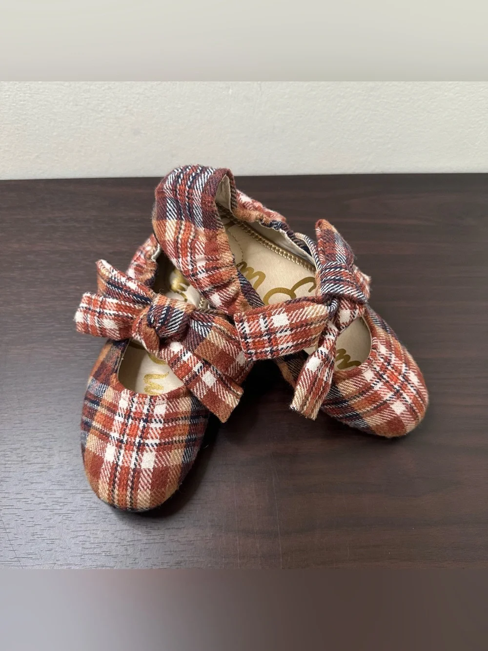 Sam Edelman Plaid Bow Mary Jane Felicity Slip-On Flat Round Toe Shoes Girl 2 New
